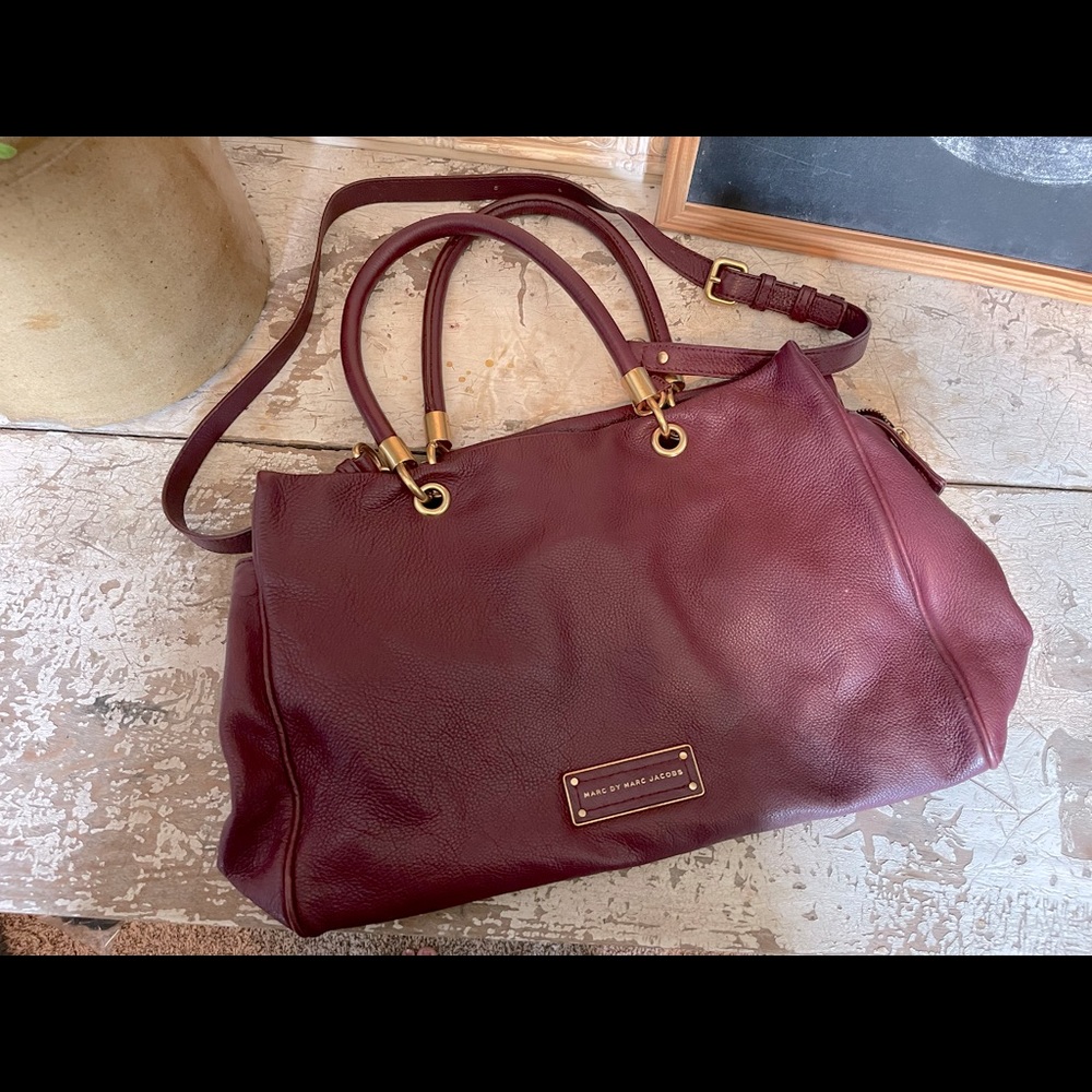 Maroon Marc by Marc Jacobs Leather Tote with Crossbody Strap